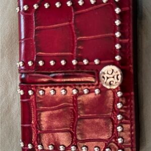 Brighton Red Croc-Embossed Wallet with Silver Accents Brighton card case